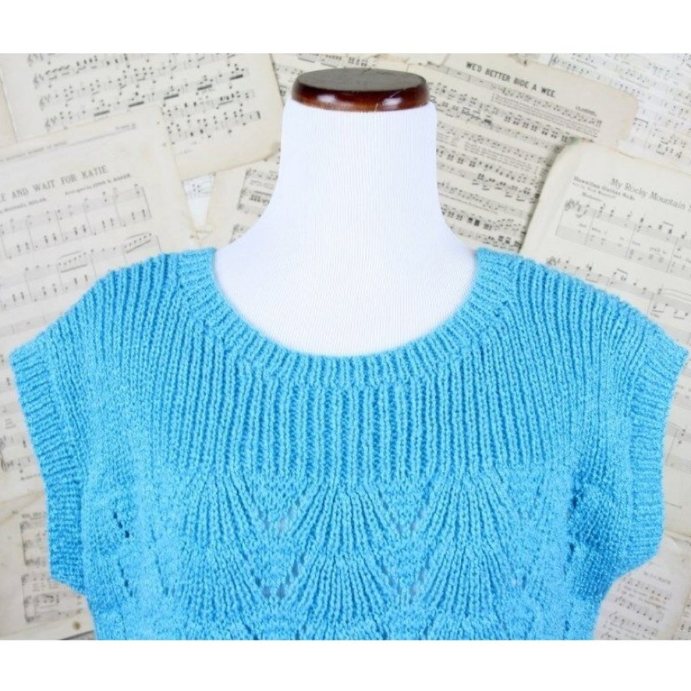 Vintage 80s Phildar Knit Metallic Shimmer Sweater Pointelle - Picture 3 of 5